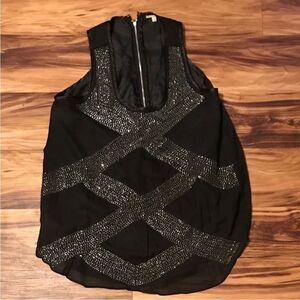 Black sequin gianni bini blouse silver beaded sleeveless zips lined women party